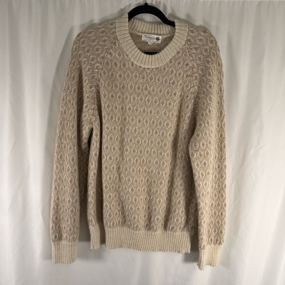 Davison's of Bermuda Alpaca Sweater Women's Large White Brown Knit Hand Made